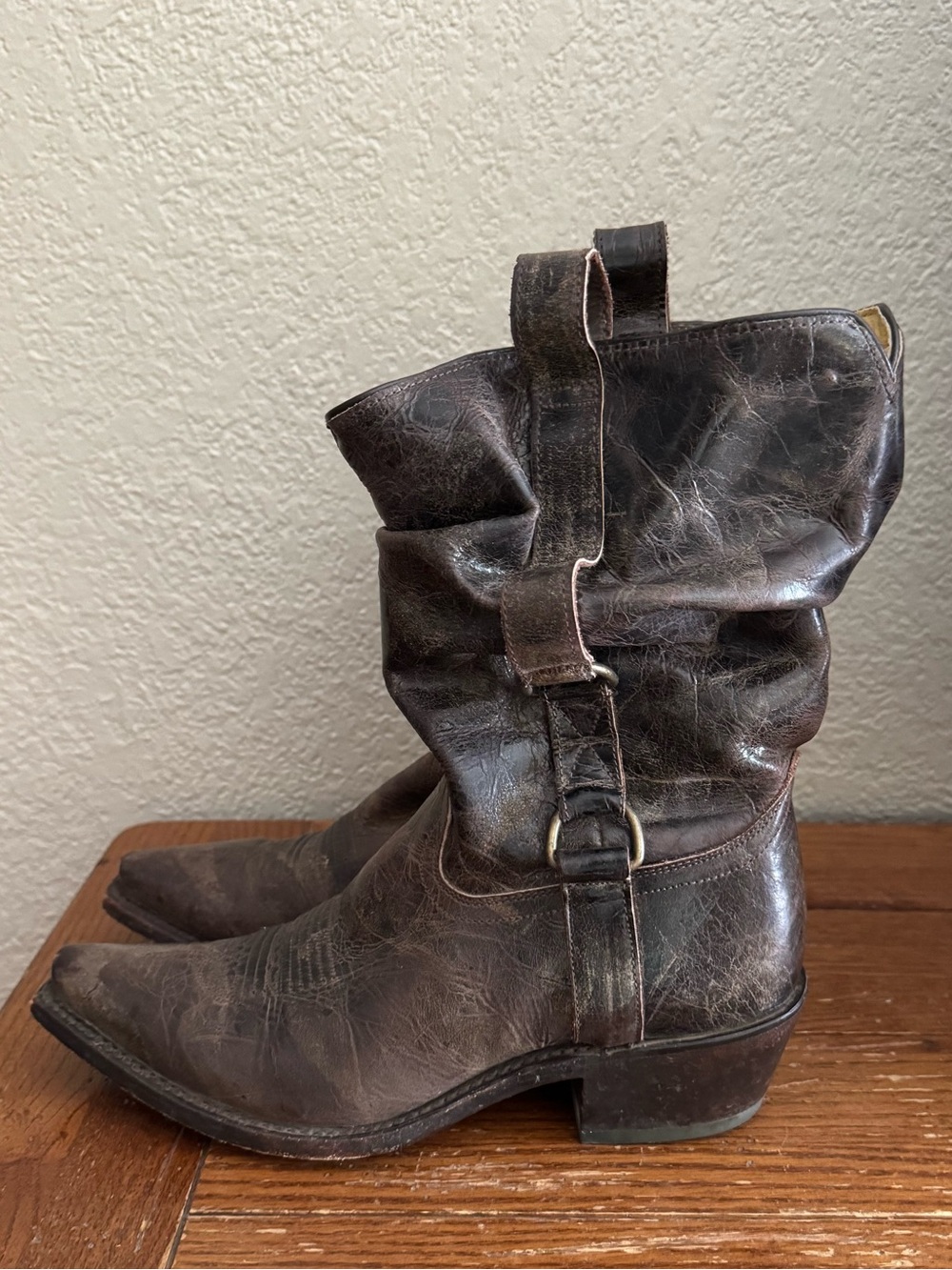 SONORA Double H 5224 W Sz.6.5 Brown Leather Slouch Mid Calf Cowboy Boots
